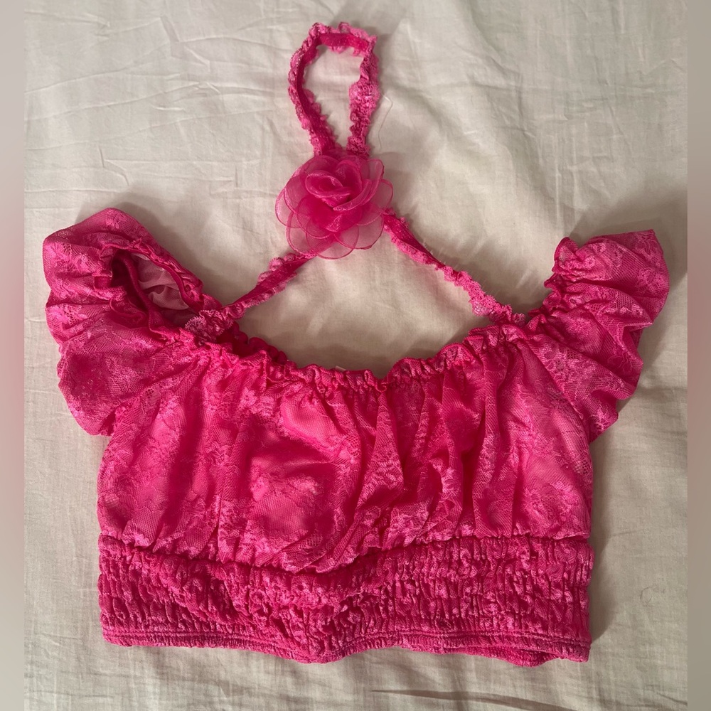 Sugar Thrillz Pink Lace Crop Top